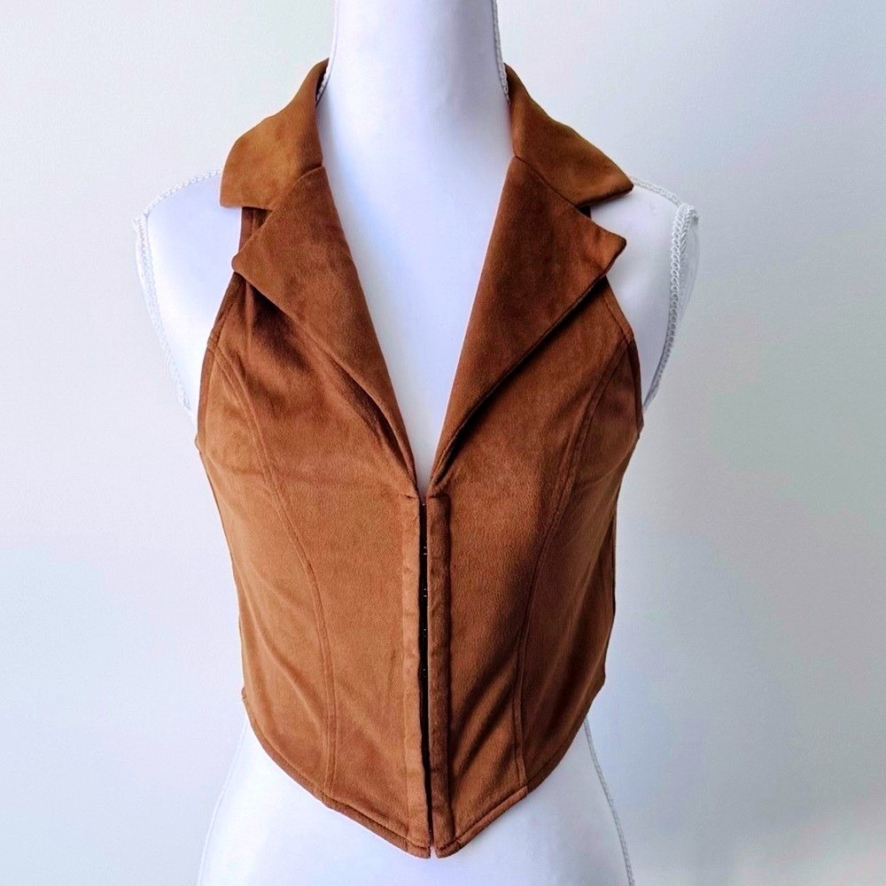 Cropped Vest Hookeye Tan Faux Suede Forever 21 Sz Sm